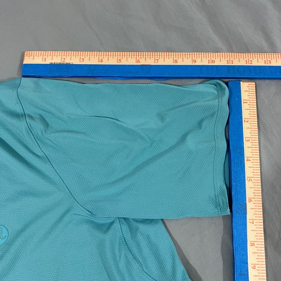 LULULEMON Polo Mens Size Large Golf Shirt Aqua Short Sleeve Performance Snap - Picture 7 of 13